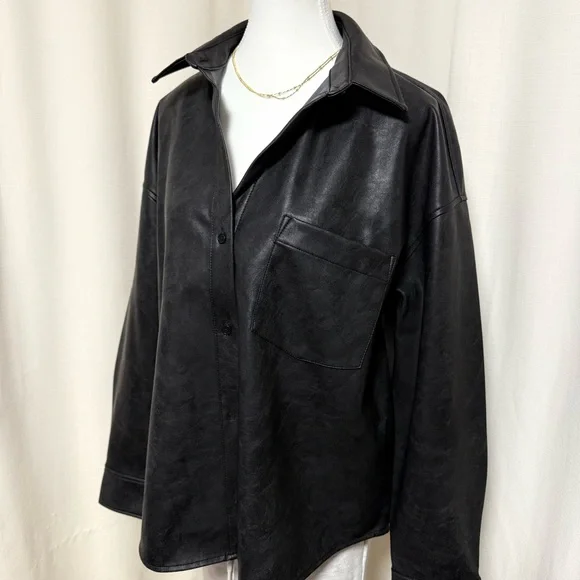 Vegan Leather Button-Up Shirt - Picture 3 of 6